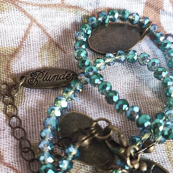 Plunder Brand Faceted Glass Green  Aurora Borealis Beads Brass Necklace - Picture 6 of 16